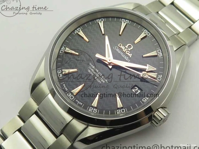 0421 FlexibleFit Aqua Terra 150M SS VSF 1:1 Best Edition Black Wave Textured Dial RG Hand on SS Bracelet A8500 Super Clone 8032